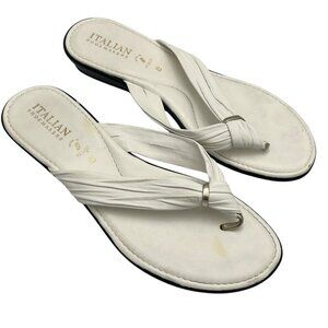 Italian Shoemakers Women 8 Aleena Flip Flop Thong Heel Sandal White Dressy Italy